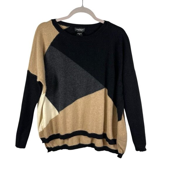 Lord & Taylor 100% Cashmere  Sweater Crew Neck Women’s Sz. M Pullover Colorblock - Picture 1 of 7
